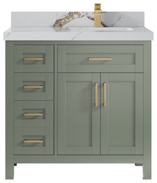 Cambridge 36" Right Offset Bath Vanity in Evergreen 2" Calacatta Gold