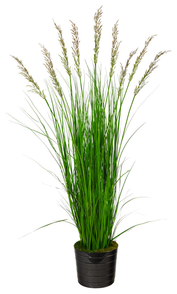 6' Grass Artificial Plant, Black Tin Planter