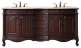 Cassandra 72" Dark Cherry Double Sink Bathroom Vanity, Travertine Marble Top