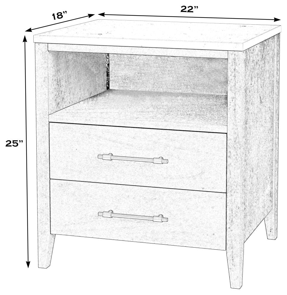 Mayfair 2-Drawer Wood and Marble Nightstand, Washed Black