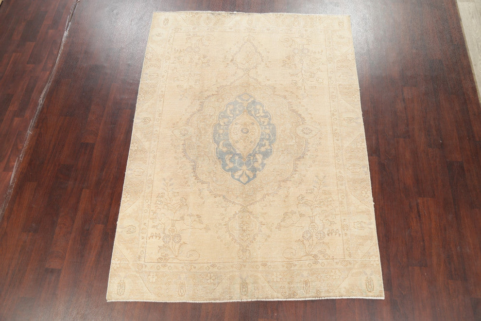 Consigned, Faded Vintage Traditional Persian Handmade Area Rug, Yellow, 6x8