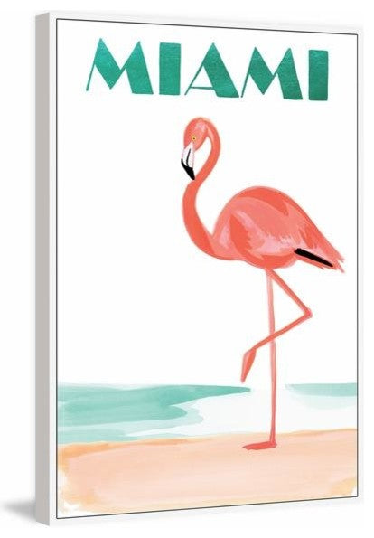 "Miami Flamingo II" Floater Framed Painting Print on Canvas, 40"x60"