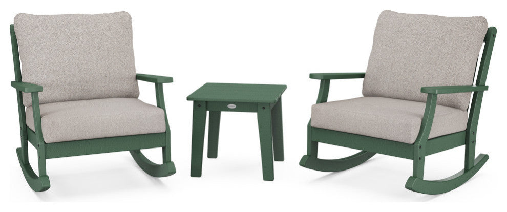 Braxton 3-Piece Deep Seating Rocker Set, Green/Weathered Tweed