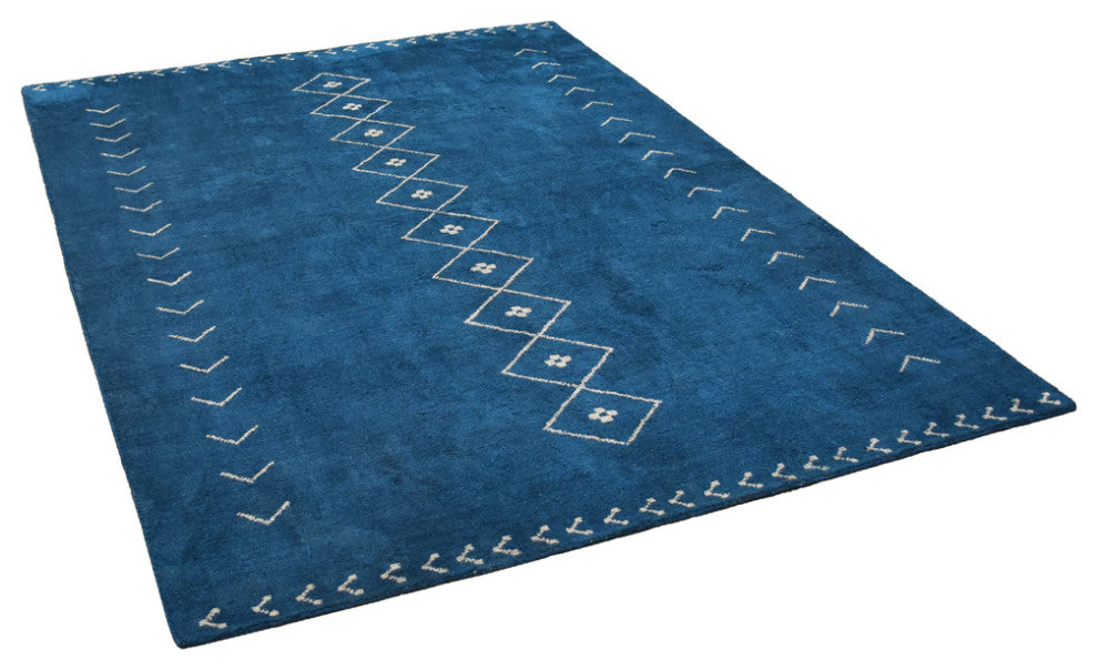 HAND KNOTTED LOOM SILK ECO-FRIENDLY RUGS-6'x9',Rectangle,Blue Beige,Contemporary