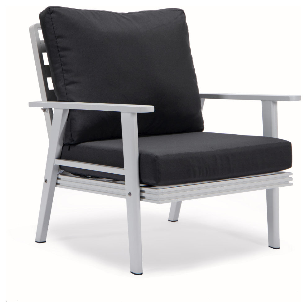LeisureMod Walbrooke 3-Piece Patio Set With White Aluminum Frame and Cushions, Charcoal