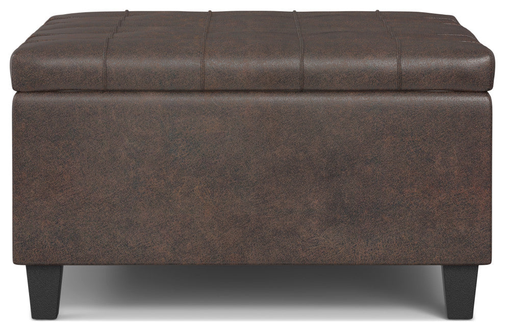 Harrison Small Square Coffee Table Storage Ottoman, Distressed Brown