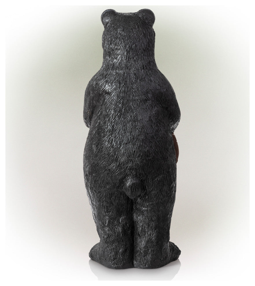 36" Tall Outdoor Standing Black Bear with Welcome Sign Yard Statue Decoration