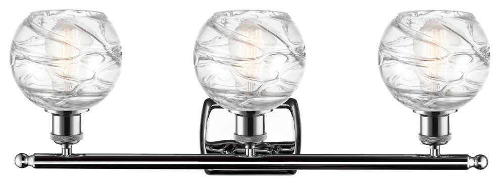Small Deco Swirl 3-Light Bath Vanity-Light, Polished Chrome, Clear