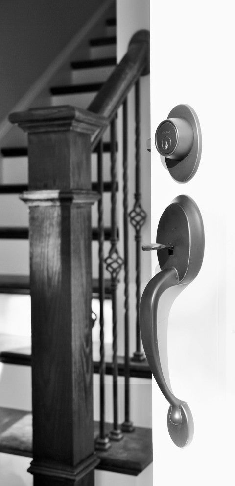 Callan Colton Single Cylinder Handleset in Satin Nickel finish, Black, Single Cylinder Handle Set
