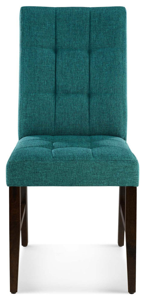 Tufted Side Dining Chair, Set of 2, Fabric, Wood, Teal Blue, Modern, Cafe Bistro