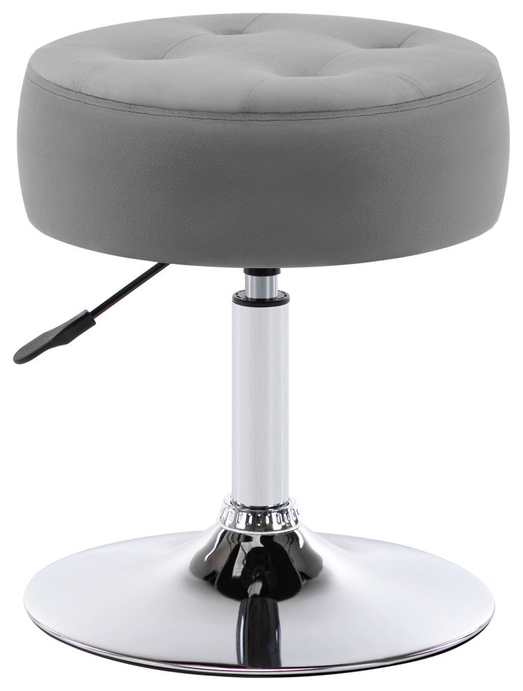 Round Swivel Velvet Vanity Stool, Grey, Standard