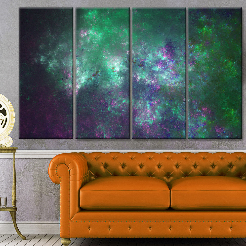 Green Starry Fractal Sky, Abstract Canvas Art Print, 48"x28", 4 Panels