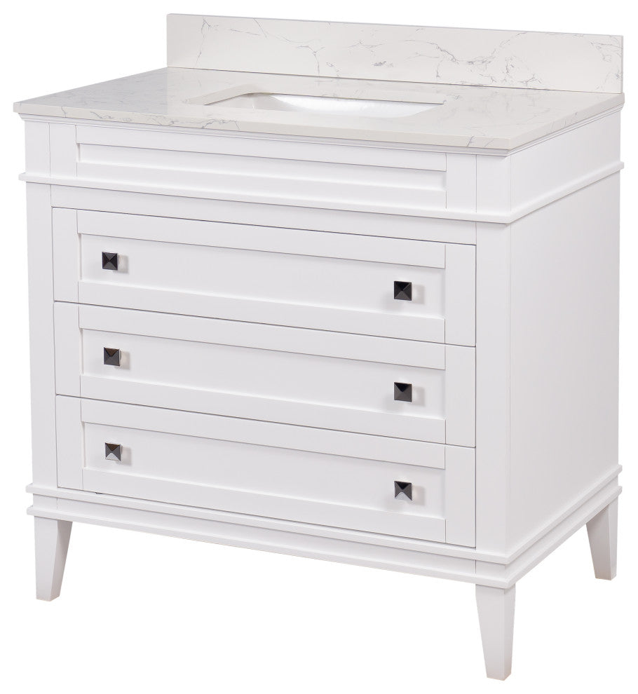 Eleanor 36" Bathroom Vanity, White, Engineered Marble