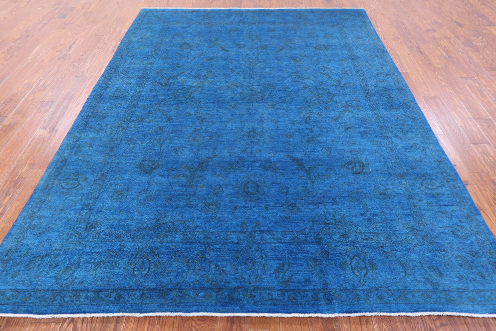 7' 10" X 10' 0" Hand Knotted Full Pile Overdyed Wool Rug - Q12716