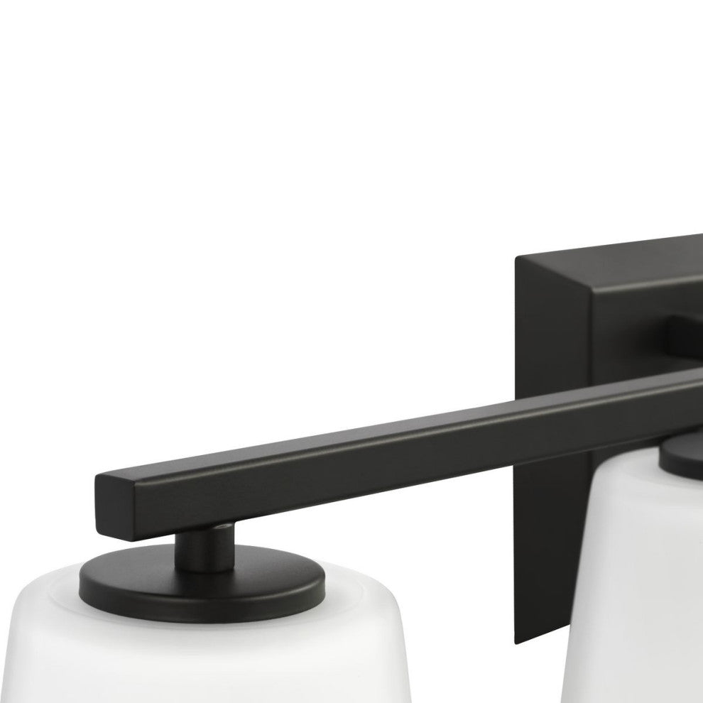Vertex Collection Four-Light Matte Black Etched White Glass Bath Light