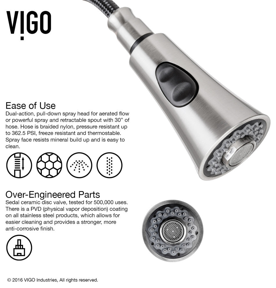 VIGO Aylesbury 16" H Single Handle Pull-Down Sprayer Kitchen Faucet, Stainless Steel, With Soap Dispenser