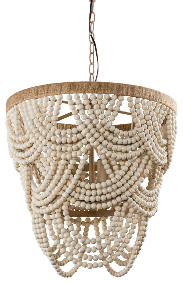 4-Light Farmhouse Wood Beaded Chandelier Candle Style