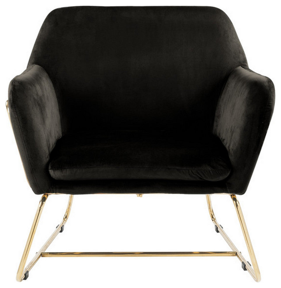 Benzara BM293183 Modern Accent Chair With Gold Metal Frame and Black Velvet