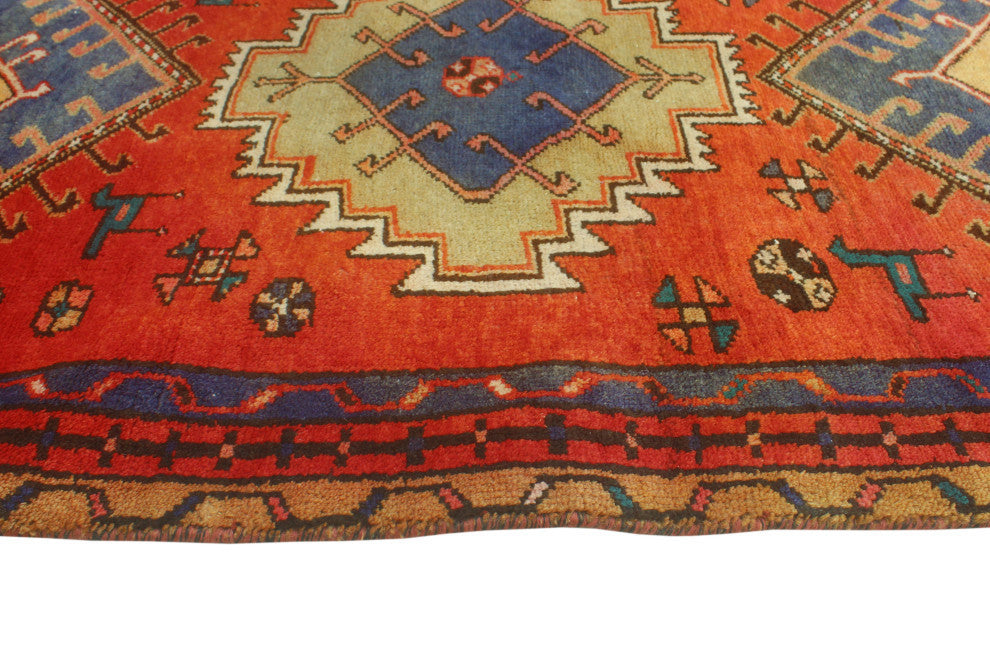 Fine Vintage Distressed Essie Rust/Blue Runner, 3'4x9'8