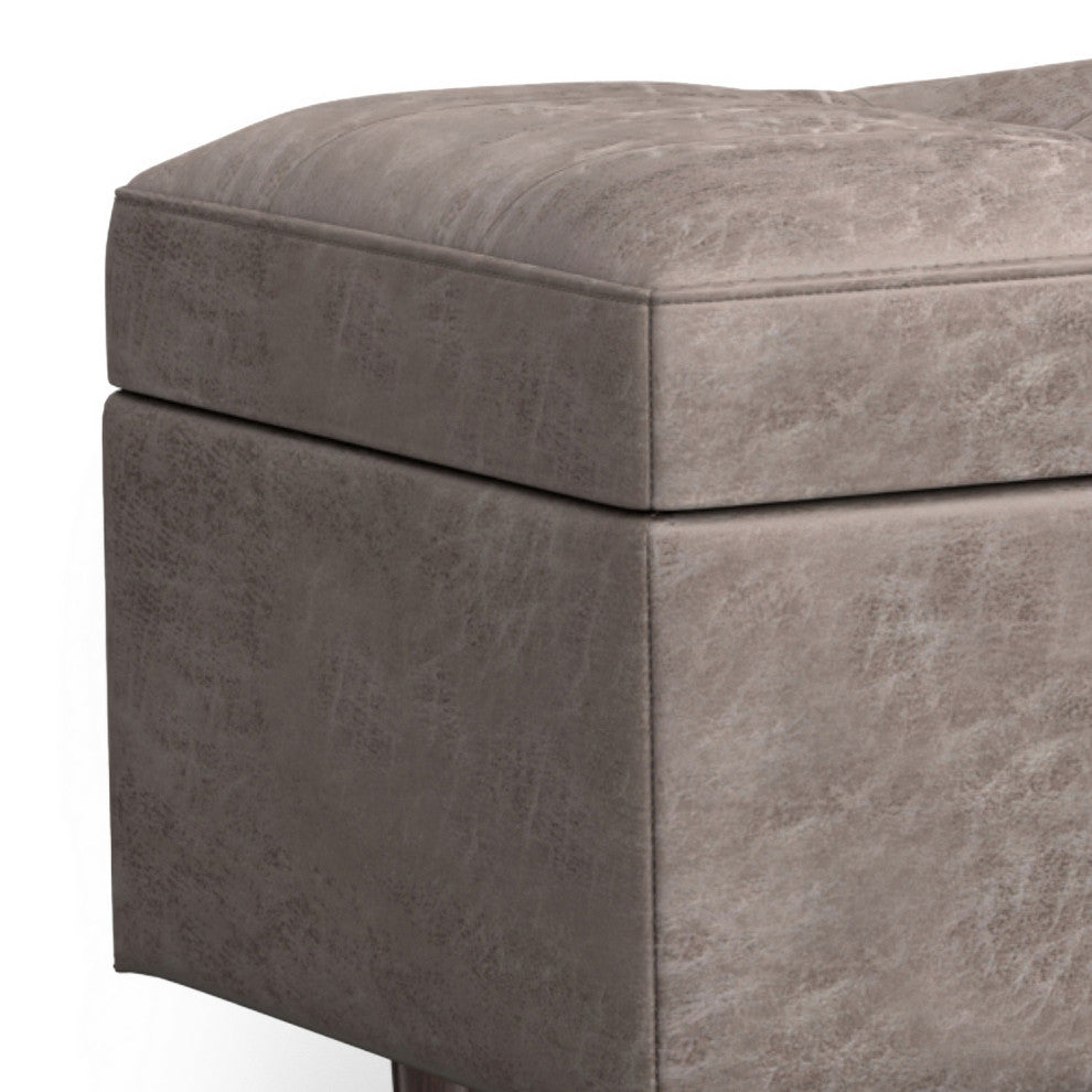Shay Mid Century Rectangular Storage Ottoman, Distressed Grey Taupe