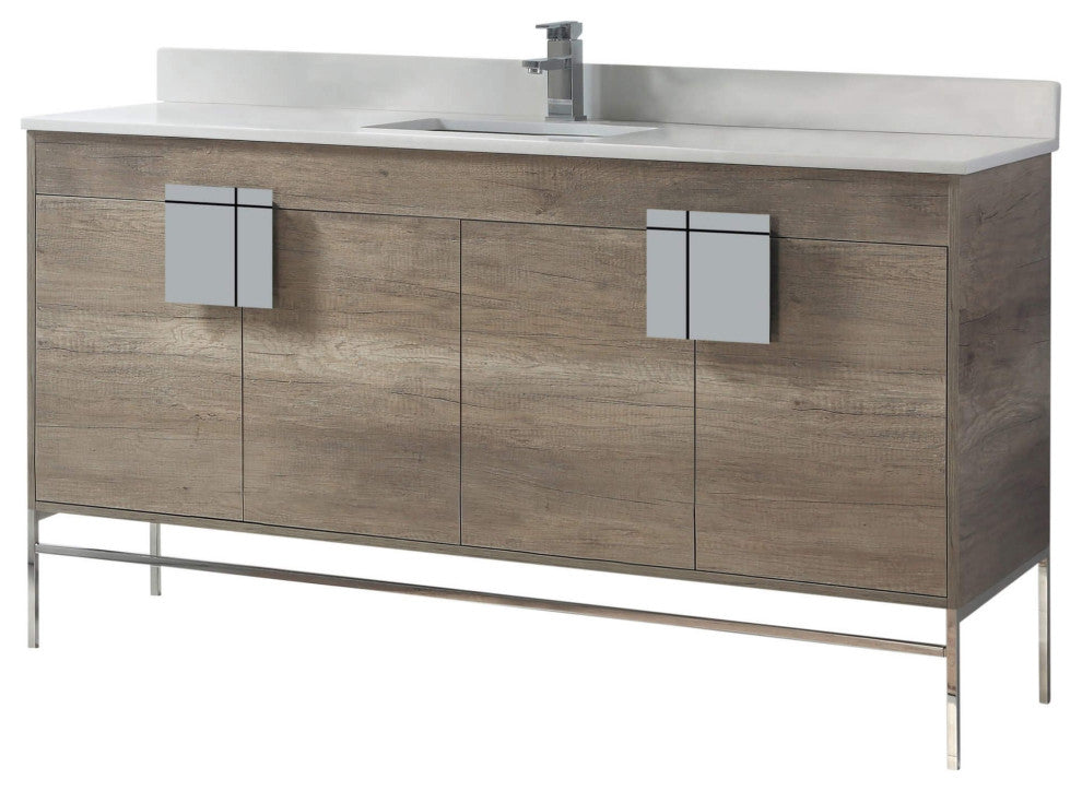 Shawbridge 60" Single Sink Bathroom Vanity, Shadow Gray, Polished Chrome Hardware