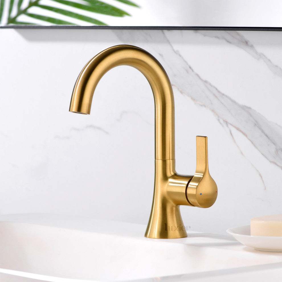Luxier BSH11-S Single-Handle Bathroom Faucet with Drain, Brushed Gold
