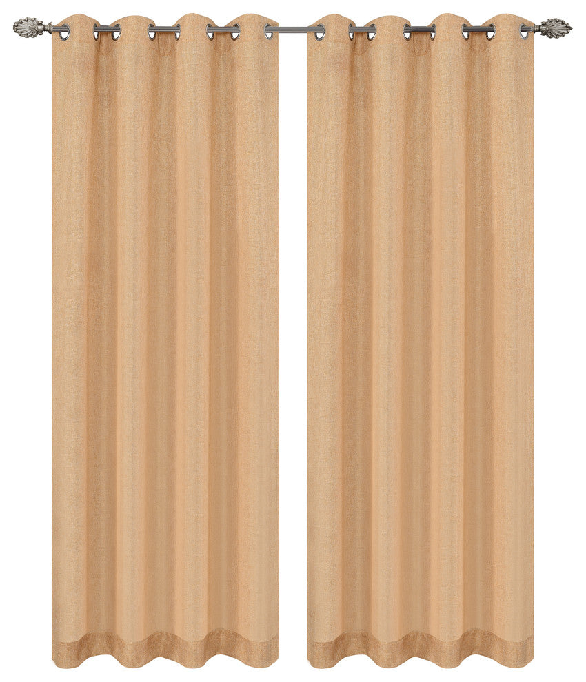 Tweed Drapery Curtain Panels with Grommets, Straw