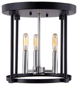 Roxhill 3 Light Flush Mount, Polished Nickel and Black
