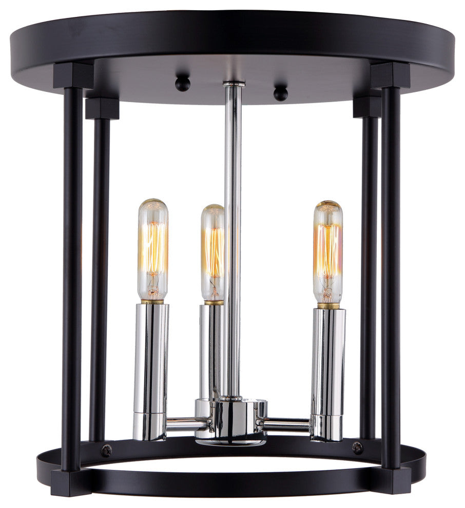 Roxhill 3 Light Flush Mount, Polished Nickel and Black