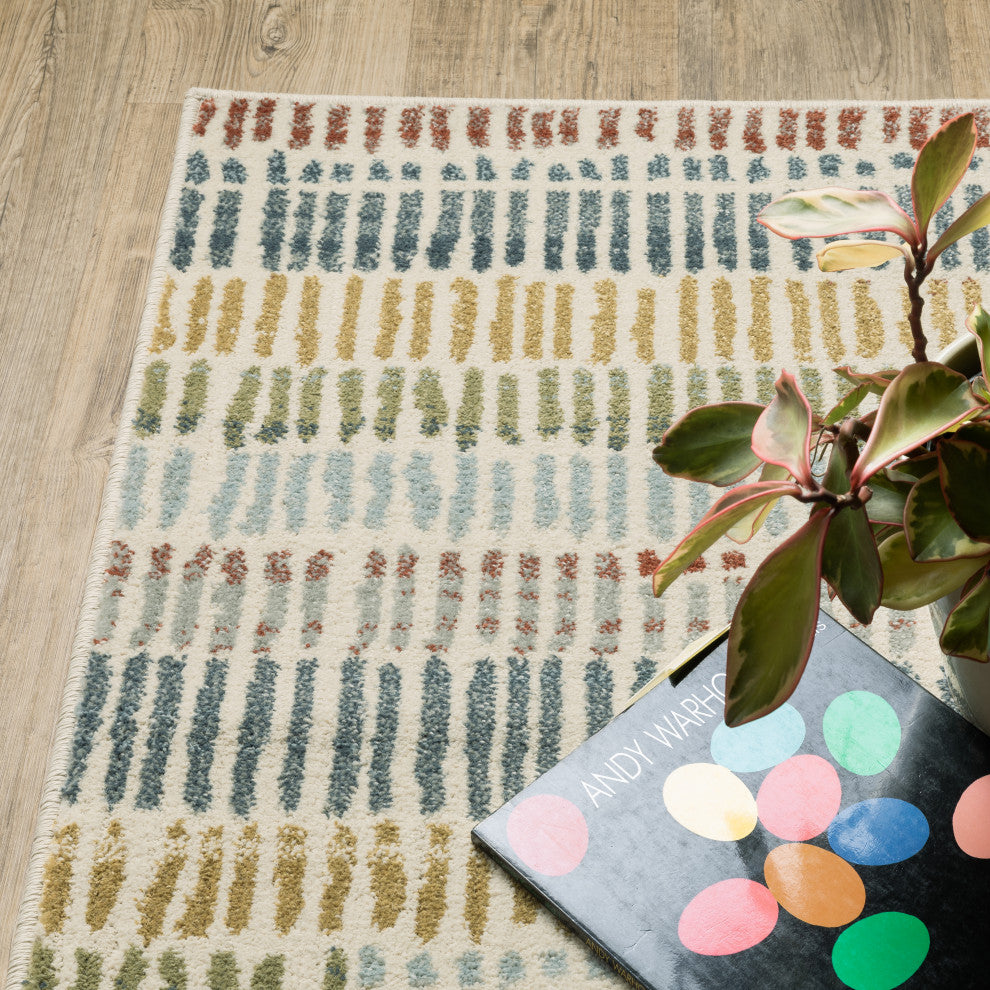 Bastian Distressed Striped Ivory/ Multi Indoor Area Rug, Ivory, 5'3"x7'3"