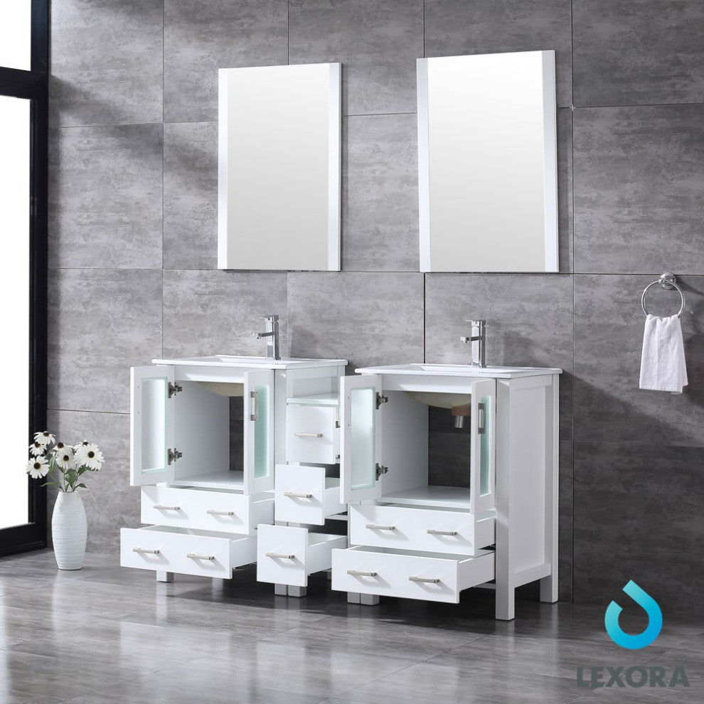 Volez 60" Double Vanity With Side Cabinet Top Square Sink, 22" Mirrors