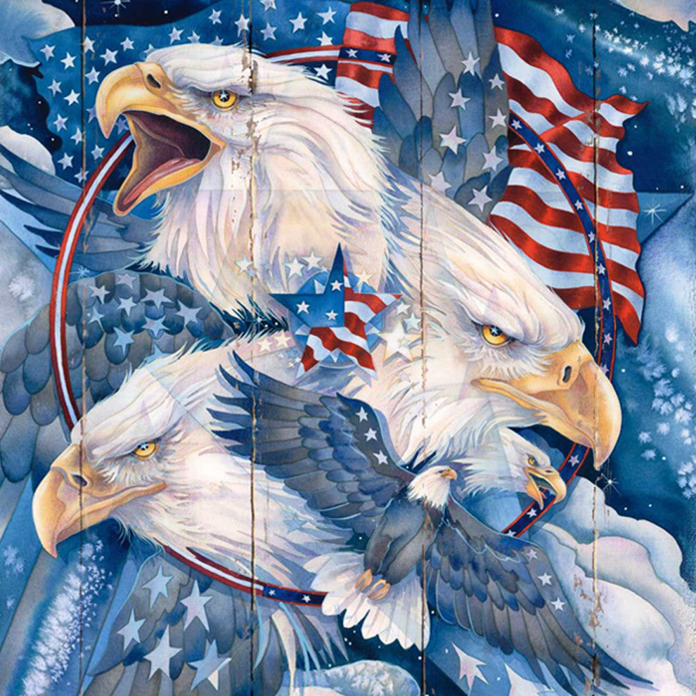 Allegiance American Patriotic Eagles Wooden Wall Art, Oversized 48x36