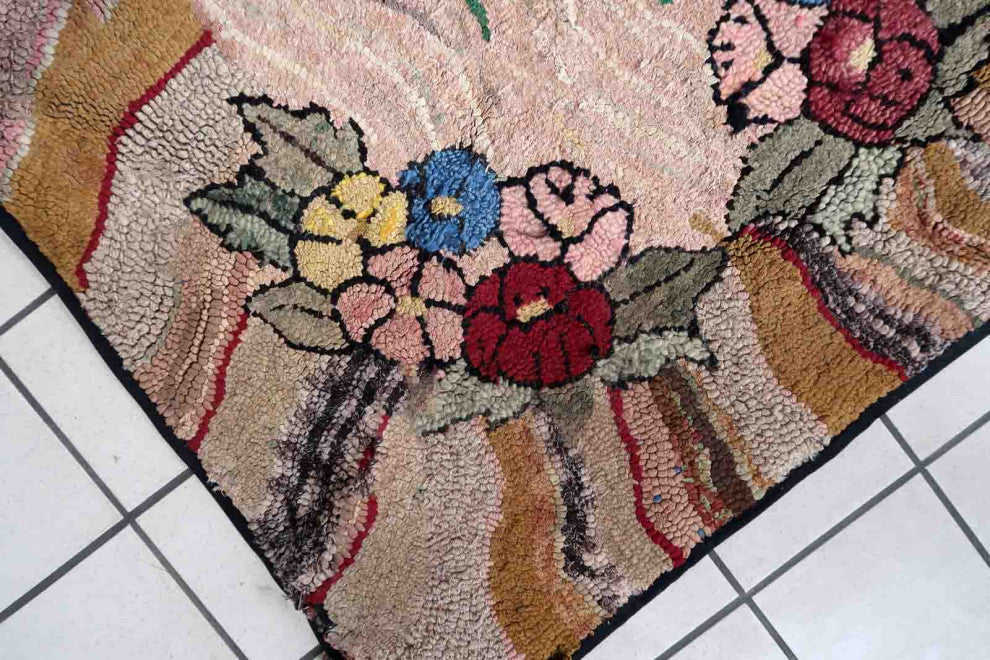 Handmade Antique American Hooked Rug 3.2'x5.7', 100cmx174cm 1880s