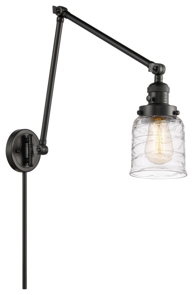 Bell Swing Arm With Switch, Matte Black, Deco Swirl, Deco Swirl