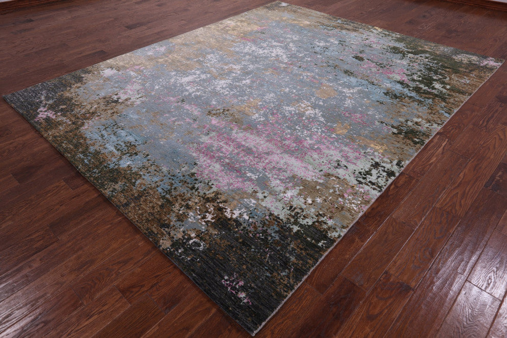 Abstract Handmade Wool and Silk Rug 8' 1" X 10' 1" Q6846