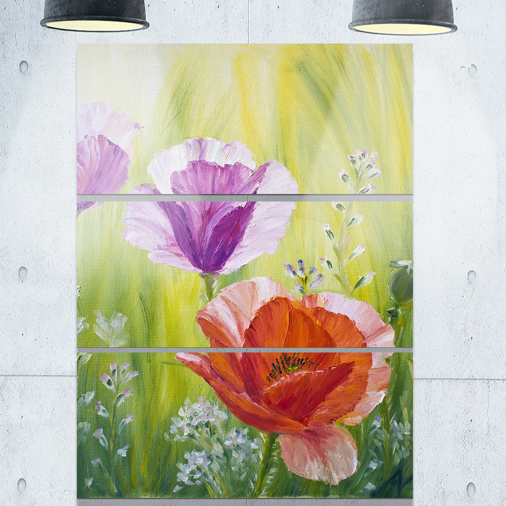 "Poppies in the Morning" Glossy Metal Wall Art, 3 Panels, 28"x36"