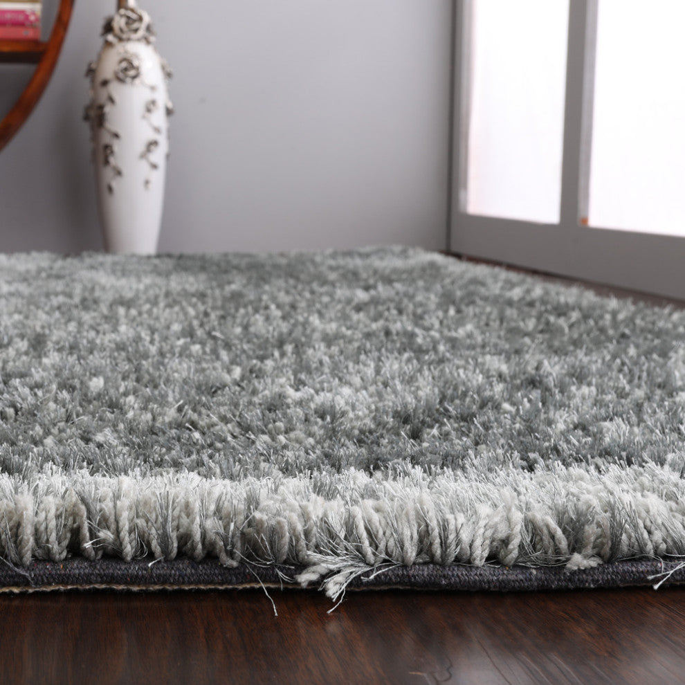 HAND TUFTED SHAG POLYESTER ECO-FRIENDLY AREA RUGS, Silver Color, Solid Design