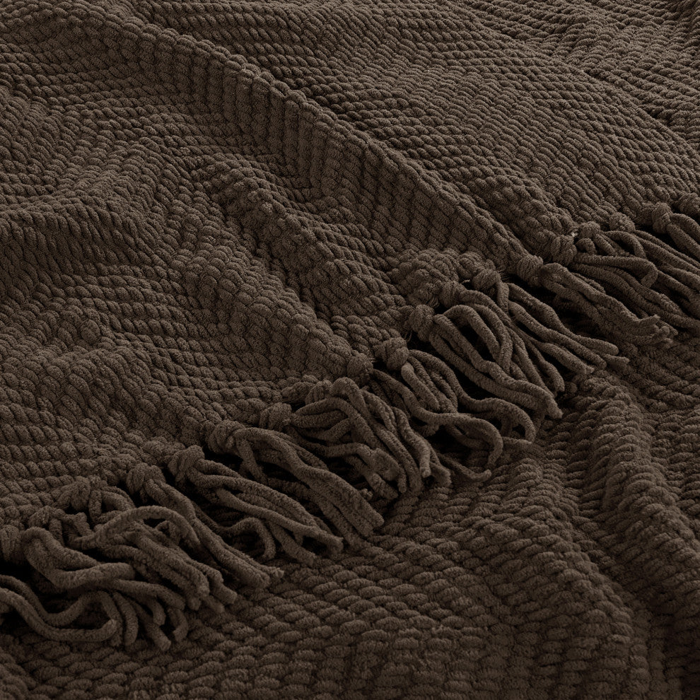 Tweed Knitted Throw Blanket, Seal Brown, 50"x60"