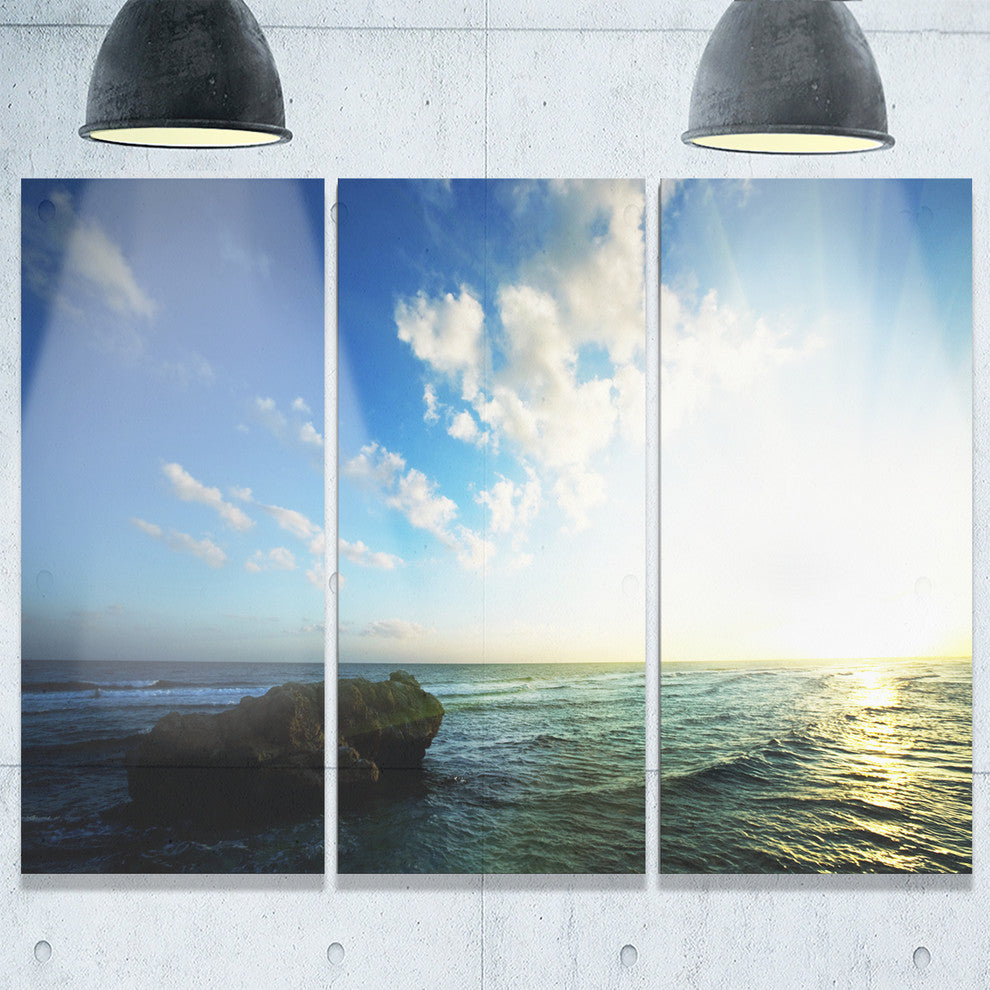 "Evening Sea With Calm Waters" Beach Metal Wall Art, 3 Panels, 36"x28"