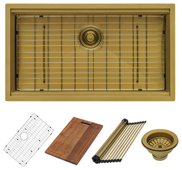 Ruvati RVH6533GG 33 Inch Polished Brass Matte Gold Undermount Kitchen Sink
