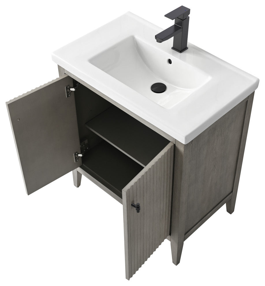 Vanity Art Freestanding Vanity, Driftwood Gray, 30", Single Sink, Matte Black