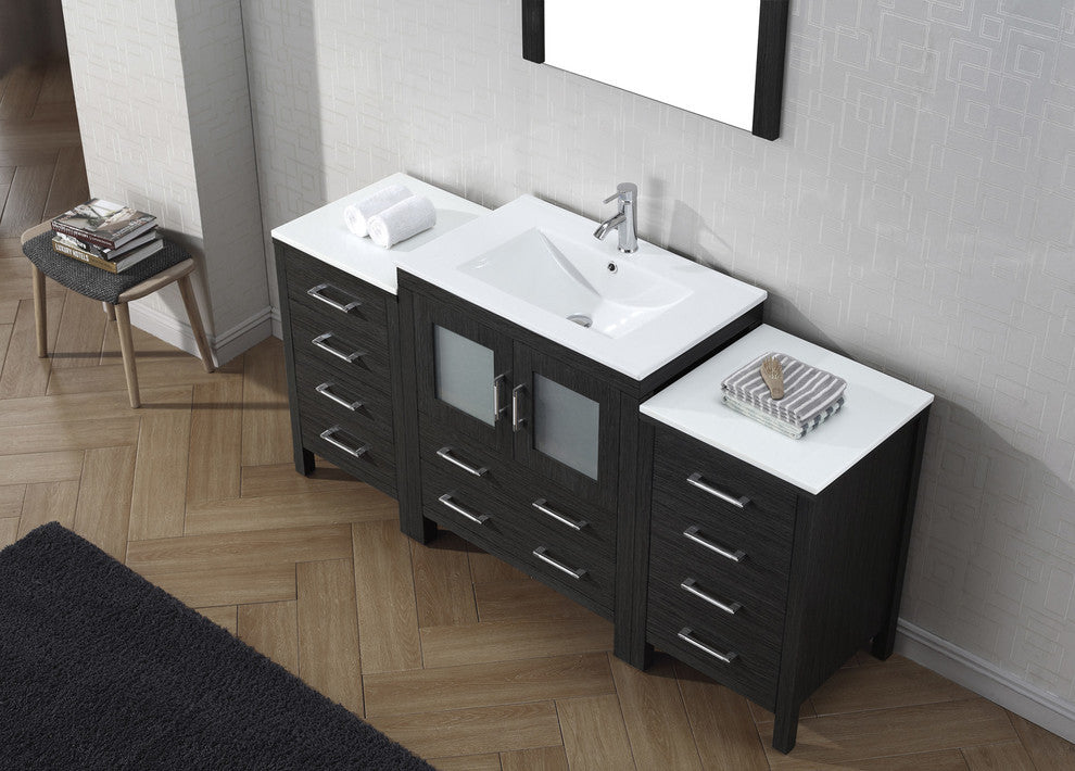 Virtu Dior 64" Single Bathroom Vanity, Zebra Gray, Faucet, Mirror