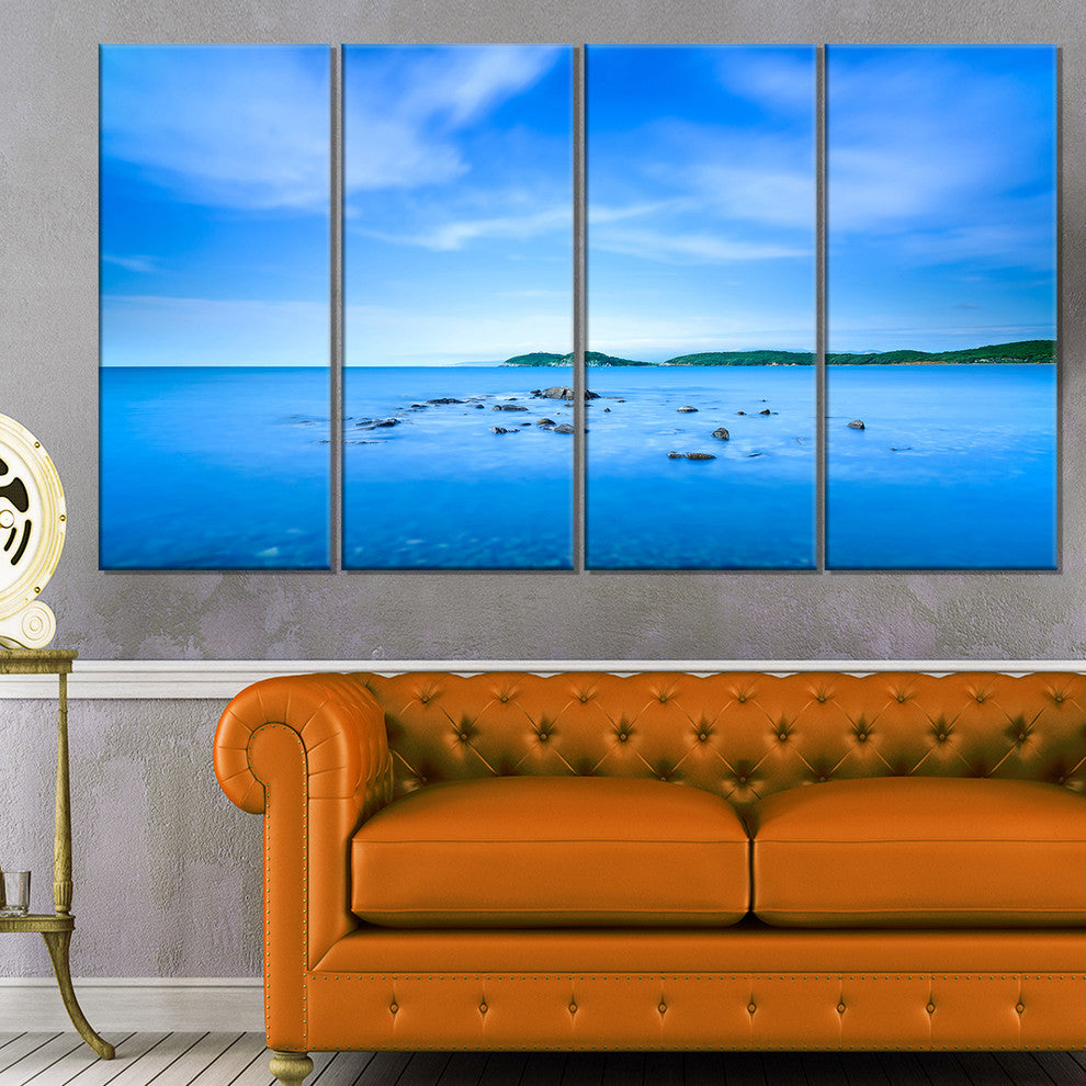 "Baratti Bay Small Rocks in Blue Sea" Seashore Wall Art, 4 Panels, 48"x28"