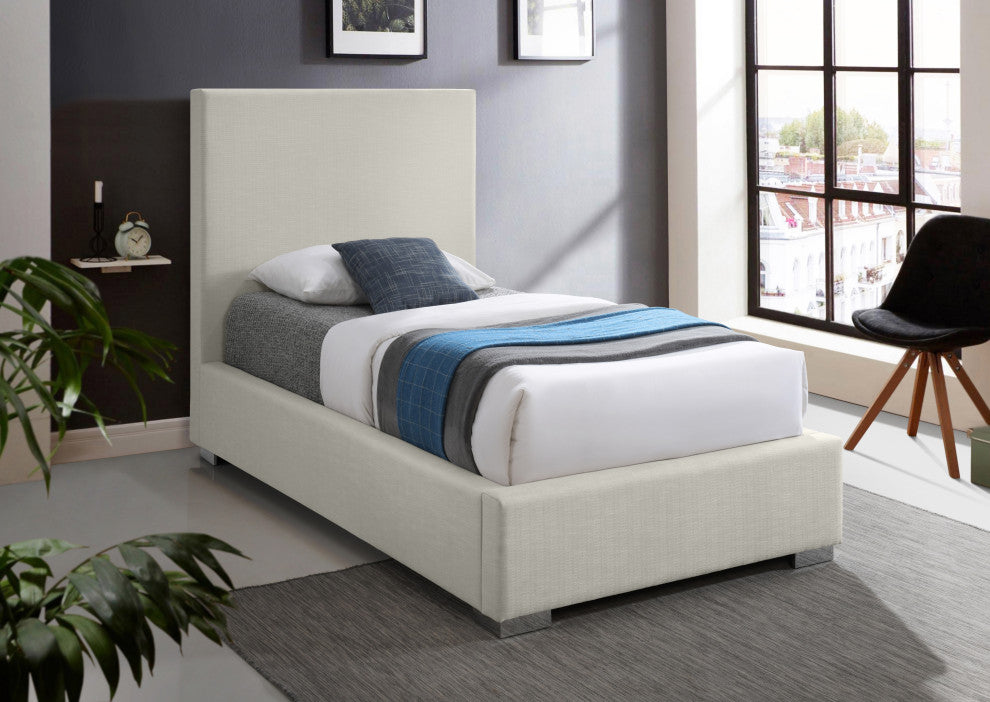 Crosby Linen Upholstered Bed, Beige, Twin