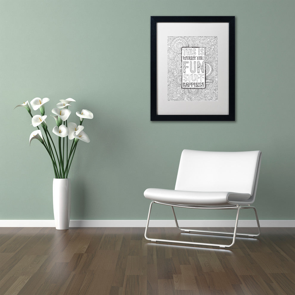 Hello Angel 'Where the Fun Stuff Happens' Art, Black Frame, White Mat, 14x11