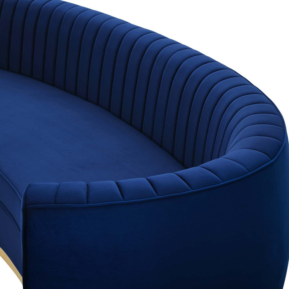 Tufted Sofa, Velvet, Blue Navy, Modern, Living Lounge Hotel Lobby Hospitality