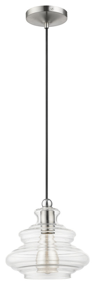 1 Light Brushed Nickel Pendant, Chrome Finish Accents