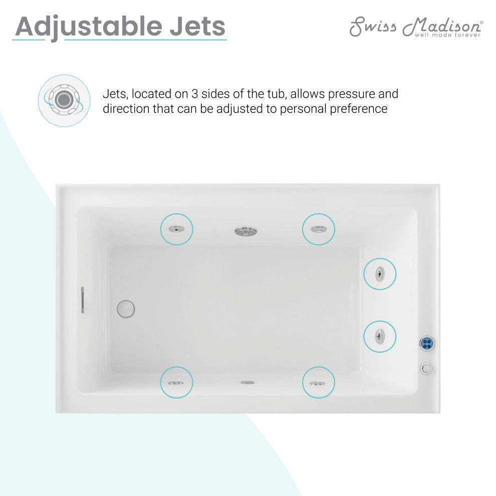 Avancer 60"x36" Alcove Whirlpool Bathtub With Apron, Left Hand Drain