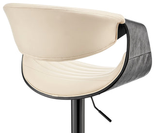 Gionni Adjustable Swivel Cream Faux Leather and Black Wood Bar Stool