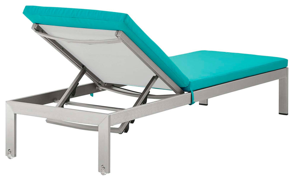 Shore Outdoor Patio Aluminum Chaise With Cushions, Silver Turquoise
